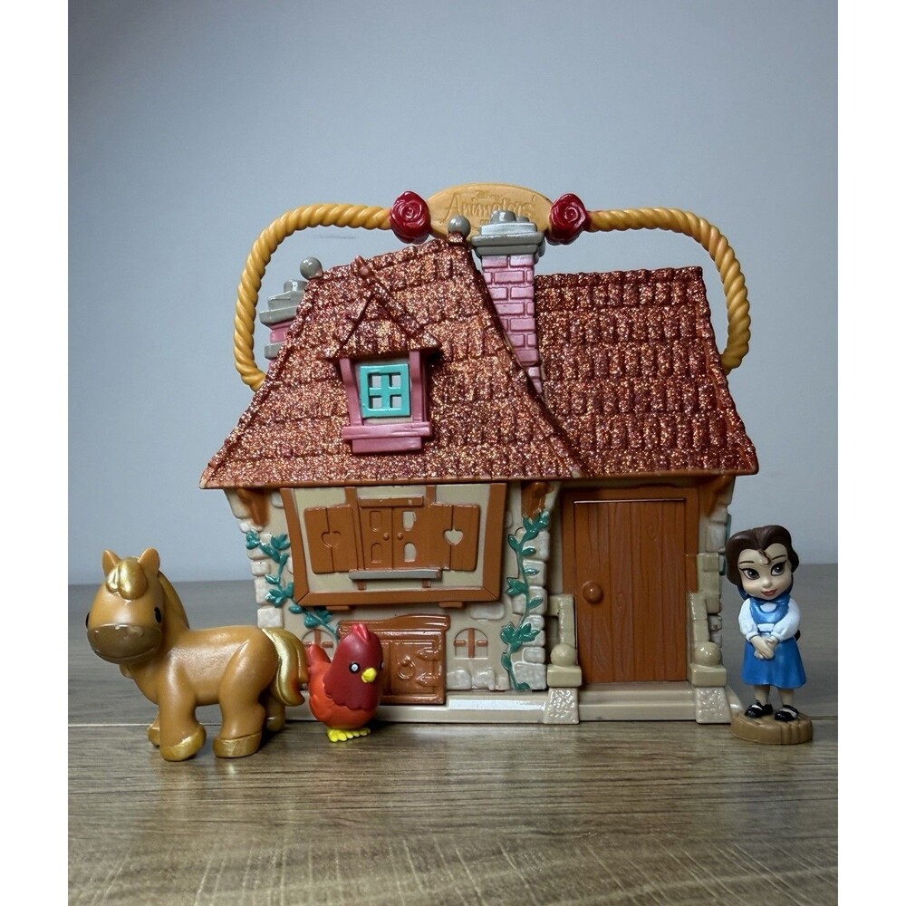 DISNEY ANIMATORS' COLLECTION LITTLES BELLE COTTAGE + Belle / Philippe Horse